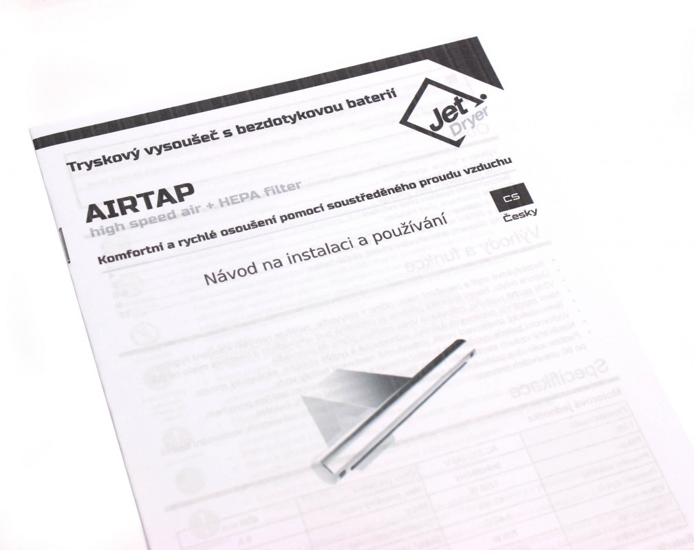Jet Dryer Airtap hranatý lesklý chróm sušič s automatickou vodovodnou batériou