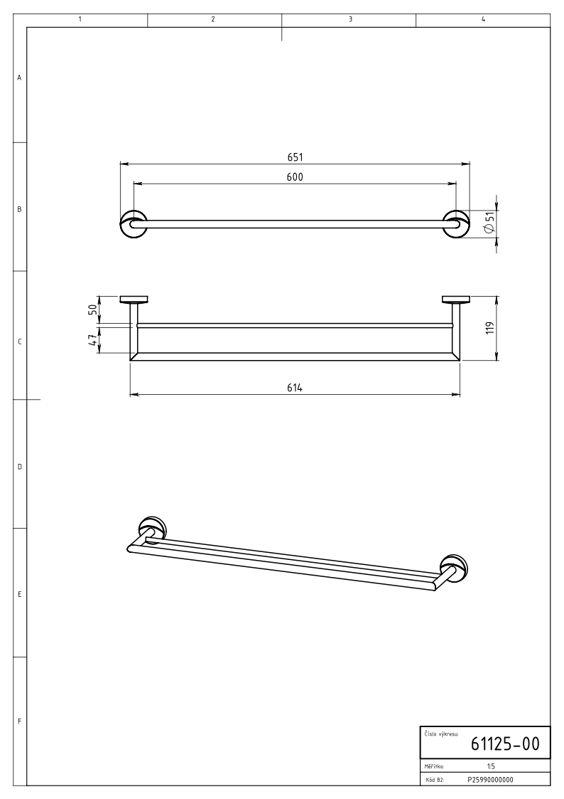 Novaservis Metalia 11 0125,0 držiak na uteráky dvojitý 650 mm