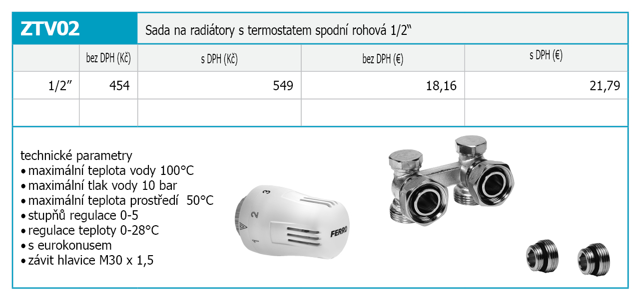 Novaservis ZTV2 sada s termostatom spodná rohová 1/2"