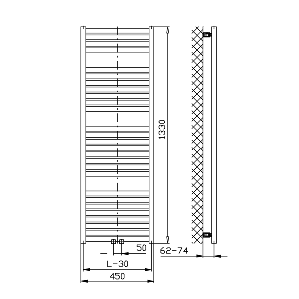 Tondi DT470T vykurovacie teleso 450x1330 mm, stredové pripojenie, biele