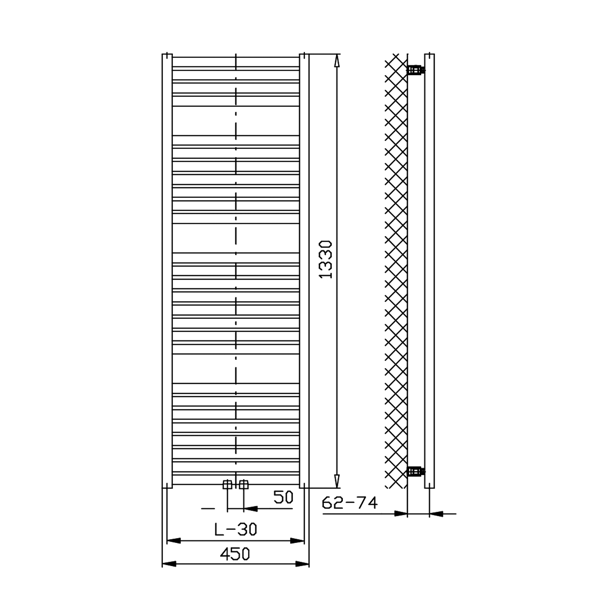 Tondi DT476T vykurovacie teleso 450x1330 mm, stredové pripojenie, čierne matné