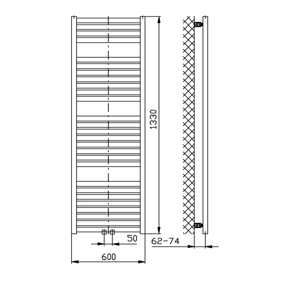 Tondi DT480T vykurovacie teleso 600x1330 mm, stredové pripojenie, biele