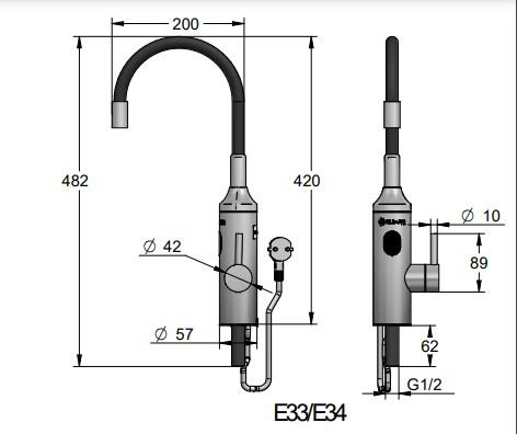 Elíz E 34 vodovodná batéria s elektrickým ohrevom vody