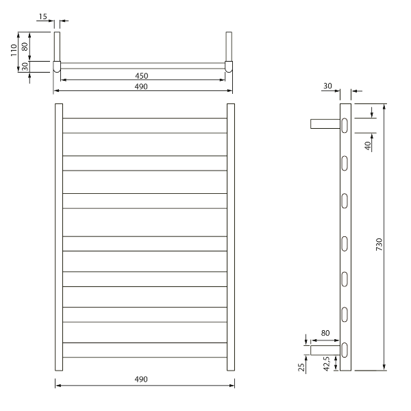 Elias EB540 elektrický sušiak uterákov 490x730x110mm, 105W, biely matný