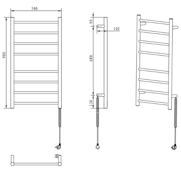 Redondo ER220BV elektrický sušiak uterákov, guľatý, 500x900 mm, 75 W, čierny matný