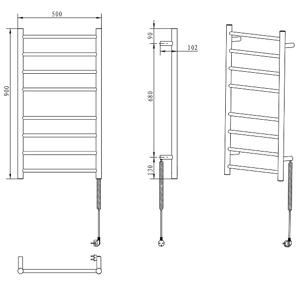 Redondo ER220V elektrický sušiak uterákov, guľatý, 500x900 mm, 75 W, leštená nerez