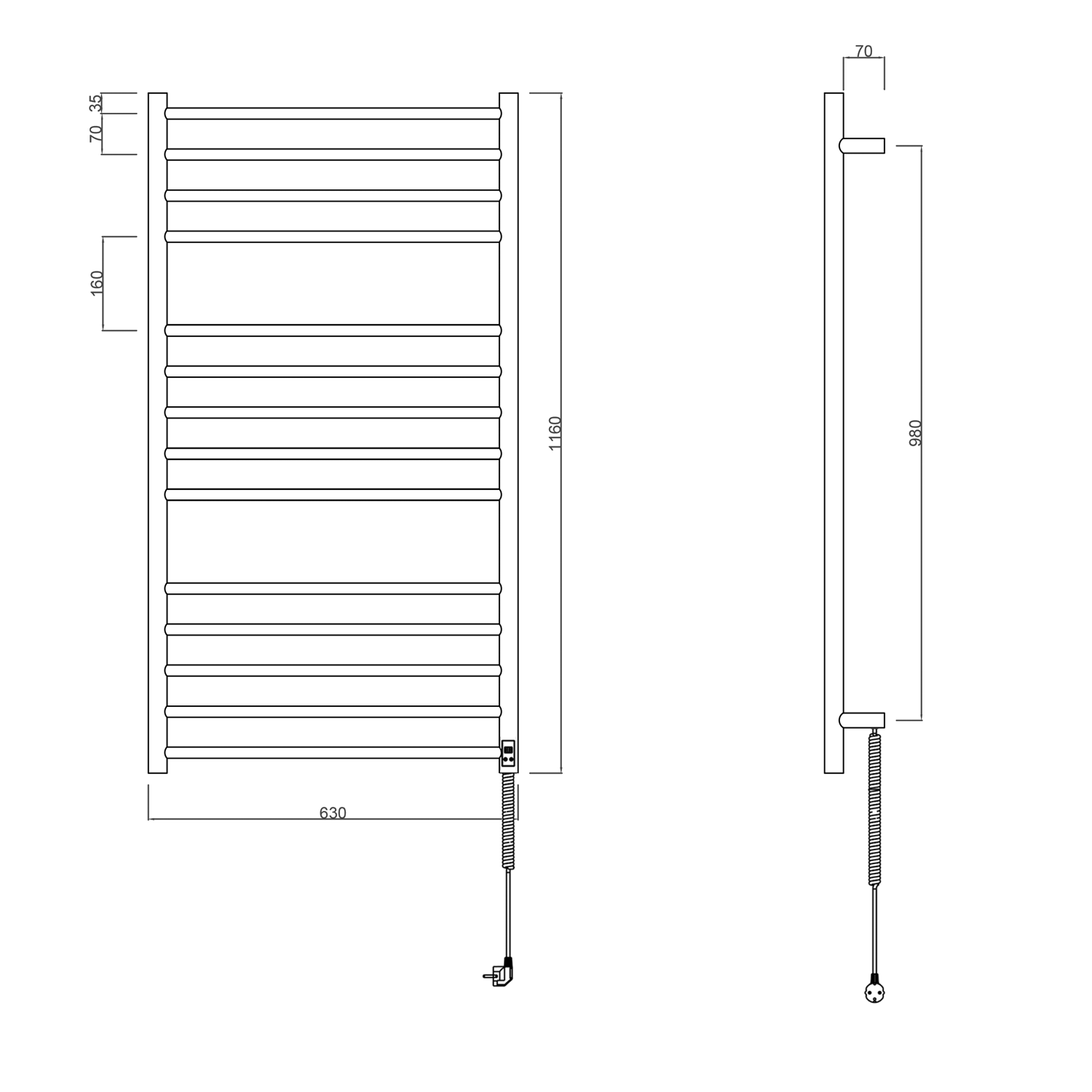 Redondo ER230T elektrický sušiak uterákov, okrúhly 630x1160 mm, 130 W, nerez