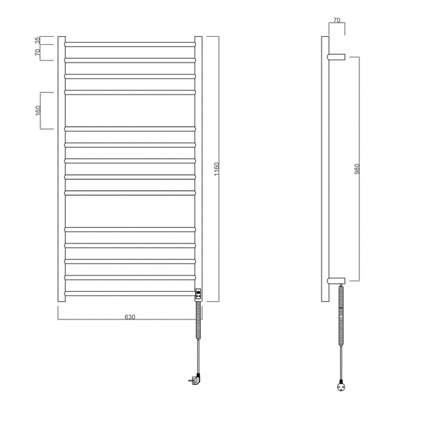 Redondo ER230BT elektrický sušiak uterákov 630x1160 mm, 130 W, čierny