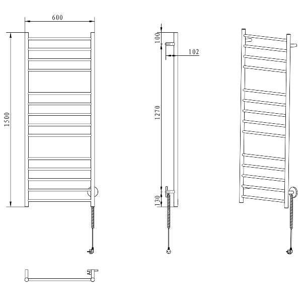 Redondo ER250V elektrický sušiak uterákov, guľatý, 600x1500 mm, 130 W, leštená nerez