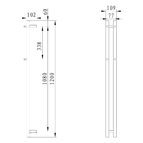Papinado ER340 elektrický sušiak uterákov, 109x1200mm, 40W, čierny matný