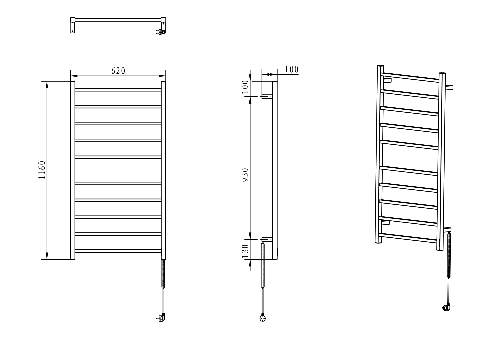 Eskinado ER430V elektrický sušiak uterákov, hranatý, 620x1160 mm, 120 W, nerez