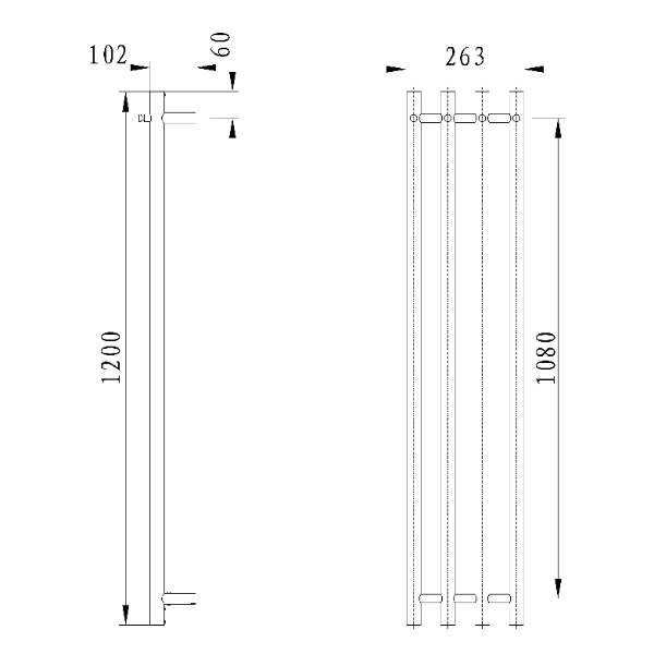 Papinado ER750 elektrický sušiak uterákov, 263x1200mm, 85W, chróm