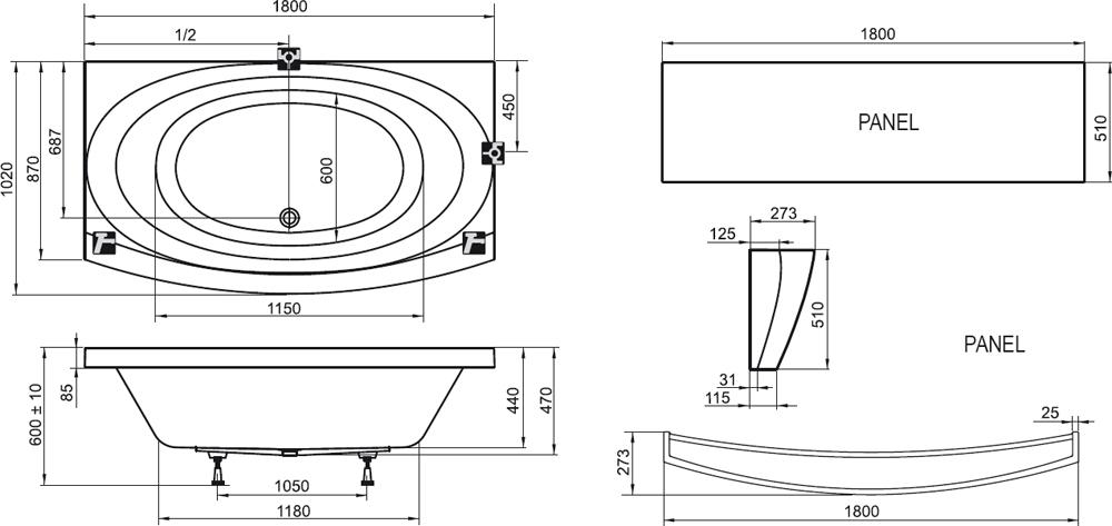 Ravak panel A čelný Evolution 180 biely