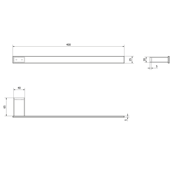 Bella FA311W držiak uterákov na bok skrinky 400x25x70mm, biely