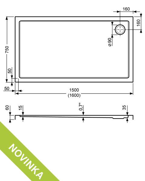 Roltechnik sprchová vanička FLAT KVADRO 1500x750