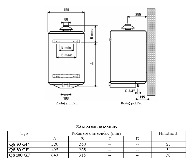 Quadroflex 80V CA (Q8 80 GF) 75l komínový závesný ohrievač