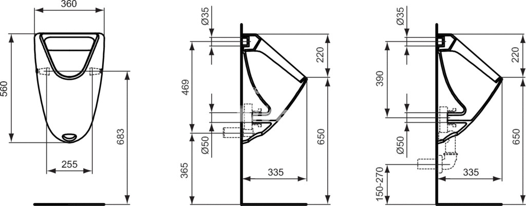 IS + P 1 - Pisoár Ideal Standard s radarovým splachovaním, napájanie 24 V, komplet