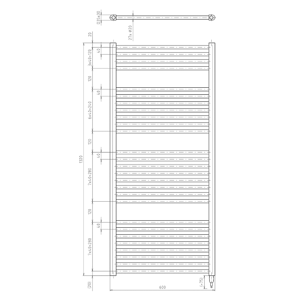 Direct-E ILE36TB elektrické vykurovacie teleso, 600x1320 mm, 600 W, čierne