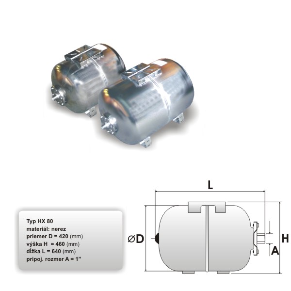 Imera HX80 tlaková nádoba nerezová 80l horizontálna 10 bar