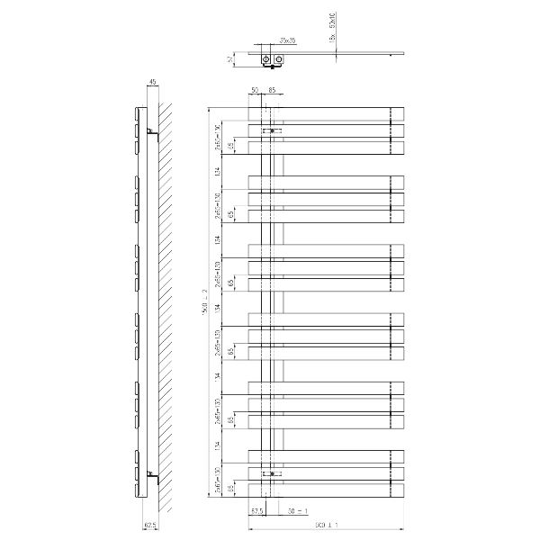 Silvana IR156B vykurovacie teleso 600x1500mm, čierne matné