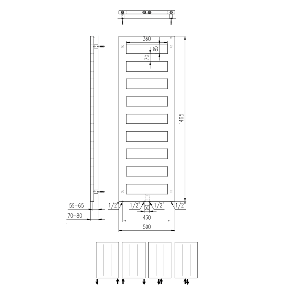 Block IR185 vykurovacie teleso 500x1465mm, čierne matné