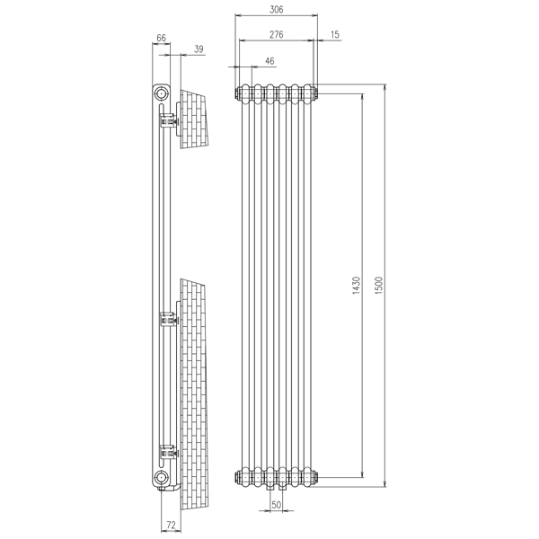 Fede IR191 vykurovacie teleso 1500 mm, 6 segmentov, čierne matné