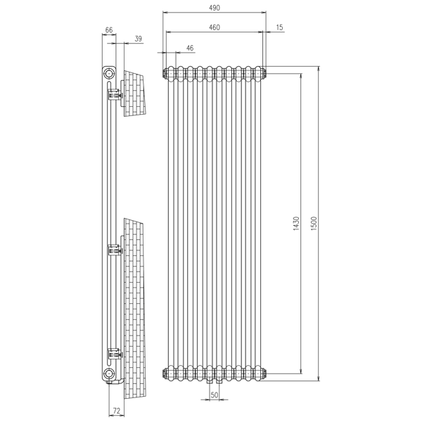 Fede IR193 vykurovacie teleso 1500 mm, 10 segmentov, čierne matné