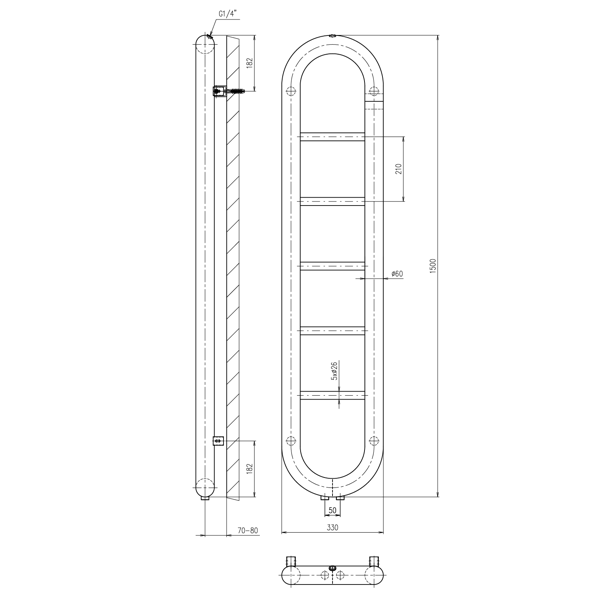 Horizon IR195 vykurovacie teleso 330x1500mm, čierne matné