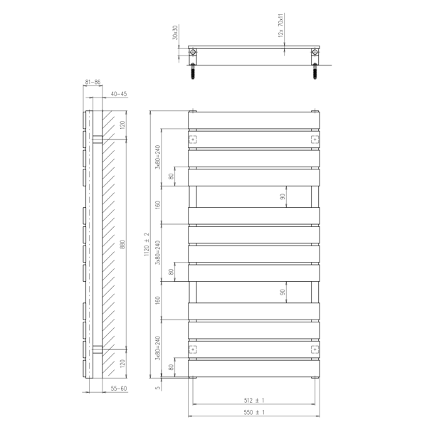 Santina IR212 vykurovacie teleso 1120x550mm, metalická strieborná