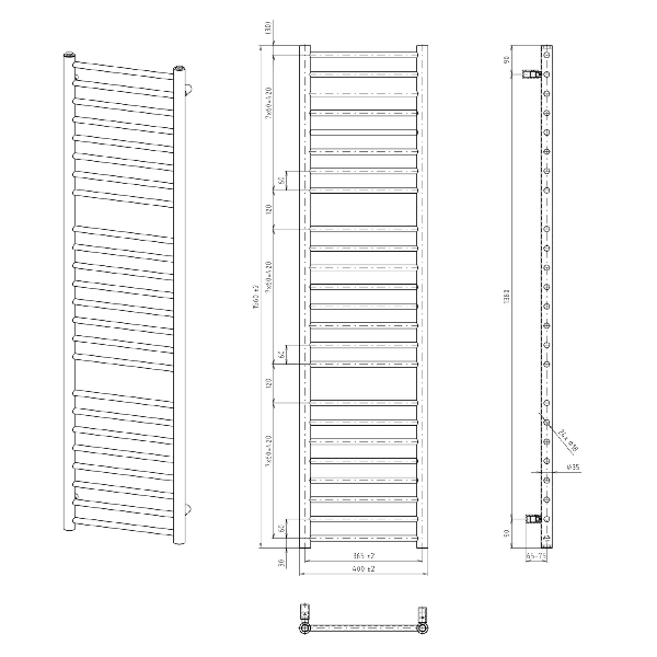 Dina IR364W vykurovacie teleso 400x1560mm, biele