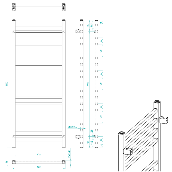 Metro IR410TB vykurovacie teleso 500x1200 mm, čierne matné