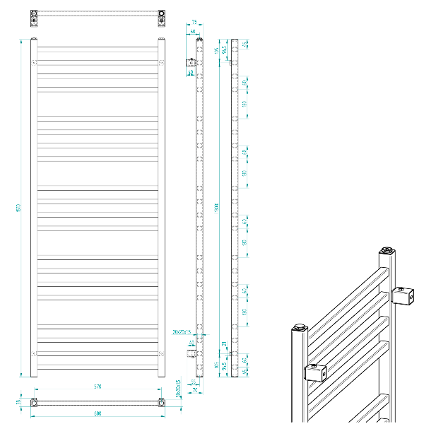 Metro IR420TB vykurovacie teleso 600x1510 mm, čierne matné