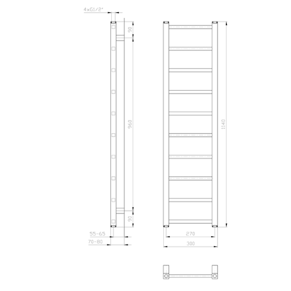 Metro Light IR444T vykurovacie teleso 300x1140 mm, biele