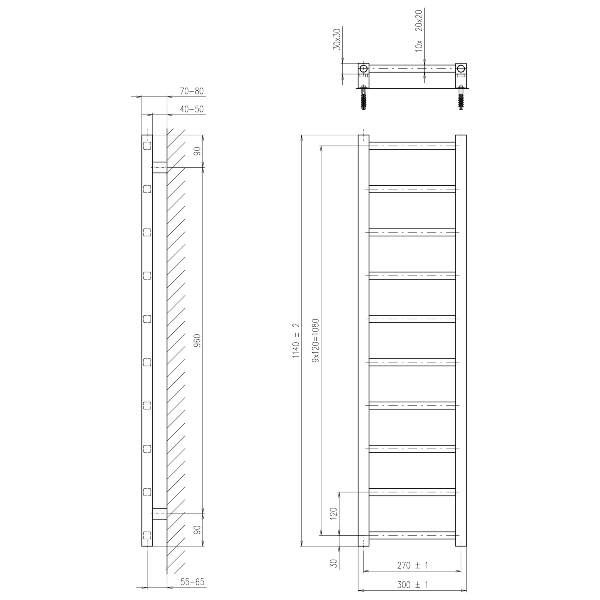 Metro Light IR444TB vykurovacie teleso 300x1140 mm, čierne matné