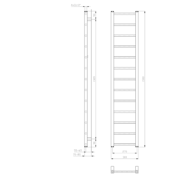 Metro Light IR446T vykurovacie teleso 300x1500 mm, biele