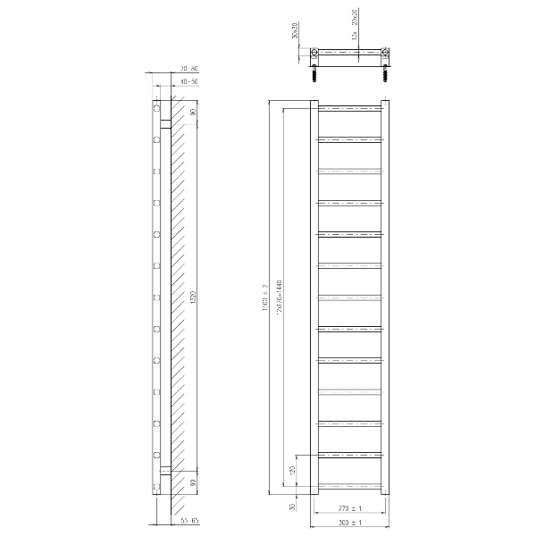 Metro Light IR446TB vykurovacie teleso 300x1500 mm, čierne matné