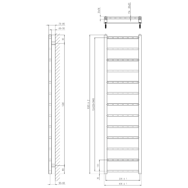 Metro Light IR447TB vykurovacie teleso 400x1500 mm, čierne matné