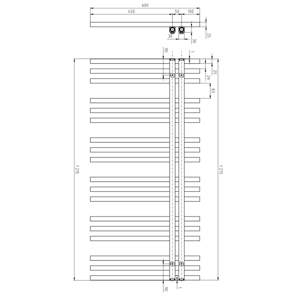 Sophina IR702 vykurovacie teleso 600x1215mm, 642 W, čierne matné