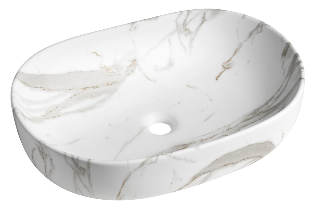 Caleo CA590BC keramické umývadlo na dosku 60x42cm, bianco carrara