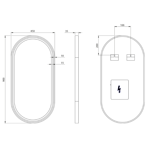 Kaira KA450 zrkadlo oválne s LED osvetlením 45x90 cm, čierne matné