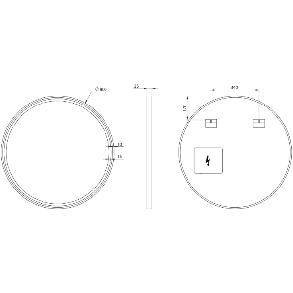 Kadris KD080 guľaté zrkadlo s LED osvetlením, 80cm, čierne matné