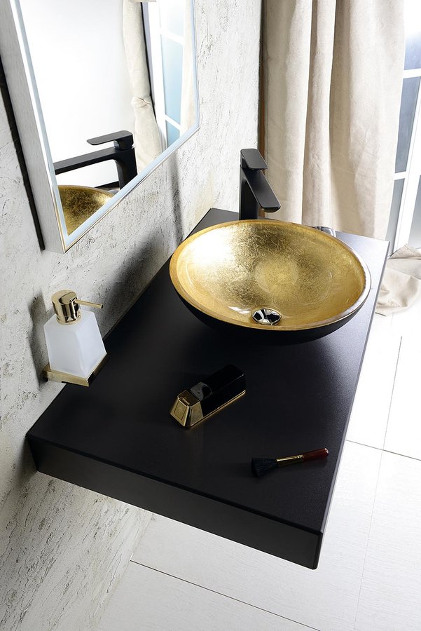 Murano Black-Gold sklenené umývadlo 40x14 cm zlatá/čierna