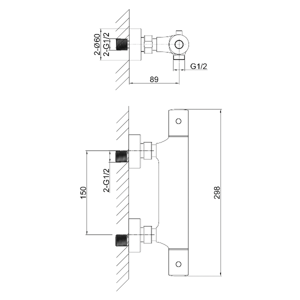 Kimura KU211 nástenná sprchová termostatická batéria, chróm