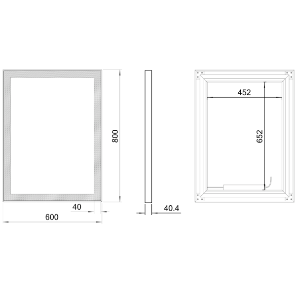Gano LG260 zrkadlo s LED osvetlením 60x80cm, čierne
