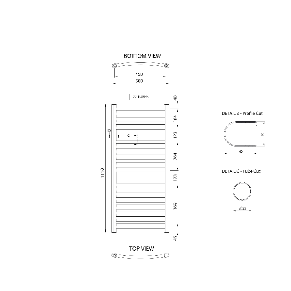 Alya LLC201 vykurovacie teleso oblé 500x1110mm, chróm