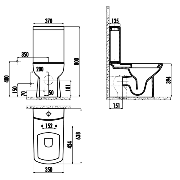 Lara LR360 WC kombi, spodný/zadný odpad, splachovací mechanizmus, čierna matná