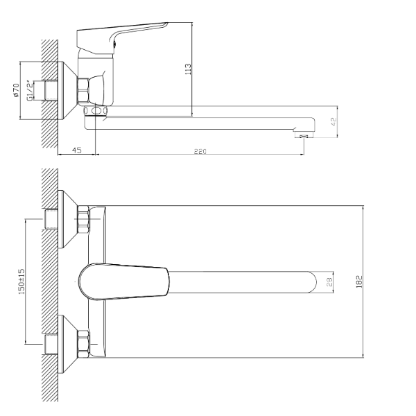 Lotta LT642 drezová batéria, ploché ramienko, 220 mm, chróm