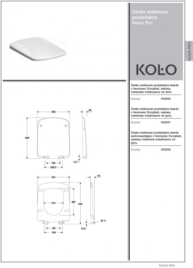 Kolo Nova Pro sedátko M30117 duroplast pravouhlé