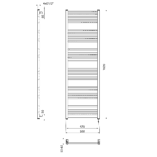 Metro-E ME616 elektrické vykurovacie teleso, rovné, 600x1620 mm, 800 W, biele