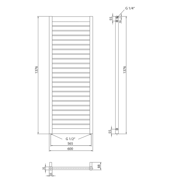 Mateo MO601 vykurovacie teleso 600x1376 mm, 752 W, biele